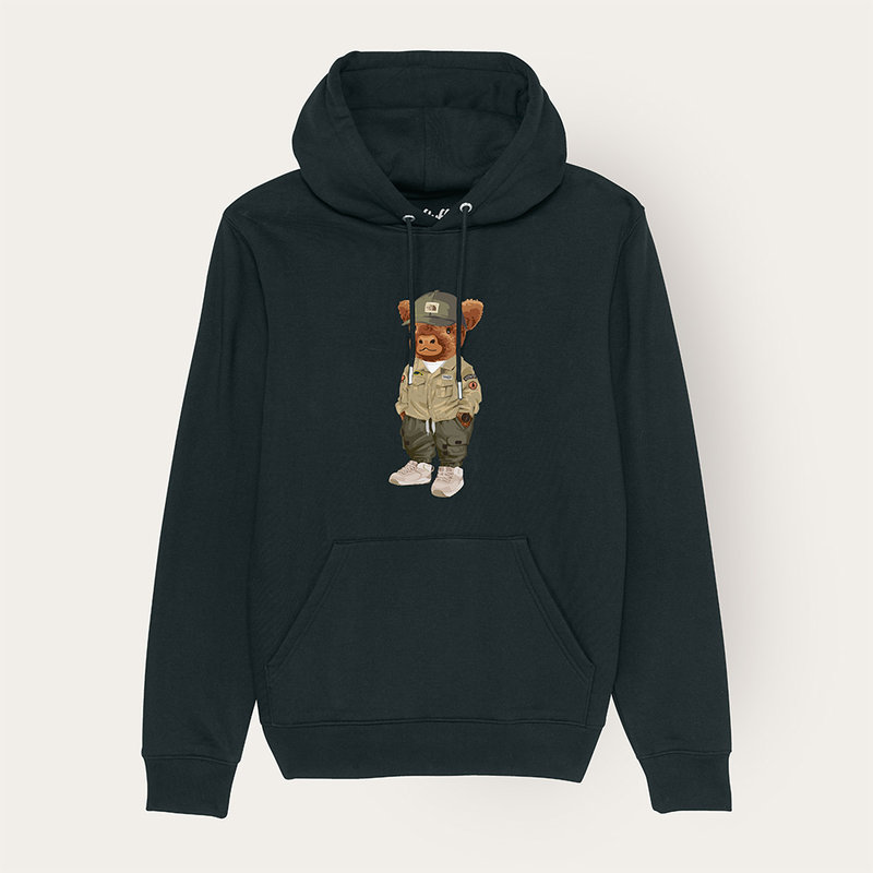 Sweat à capuche, unisexe et doux, à manches longues avec une capuche à double épaisseur et une poche kangourou sur le devant. Fabriqué à partir de 85 % de coton biologique et de 15 % de polyester recyclé, avec le logo Harvey intégral.