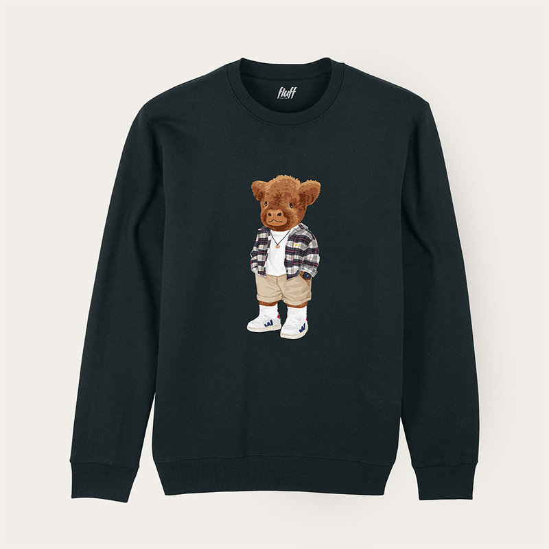 Soft unisex long-sleeved sweater with a round neck. Made of 85% organic cotton and 15% recycled polyester, featuring a full body Harvey print.