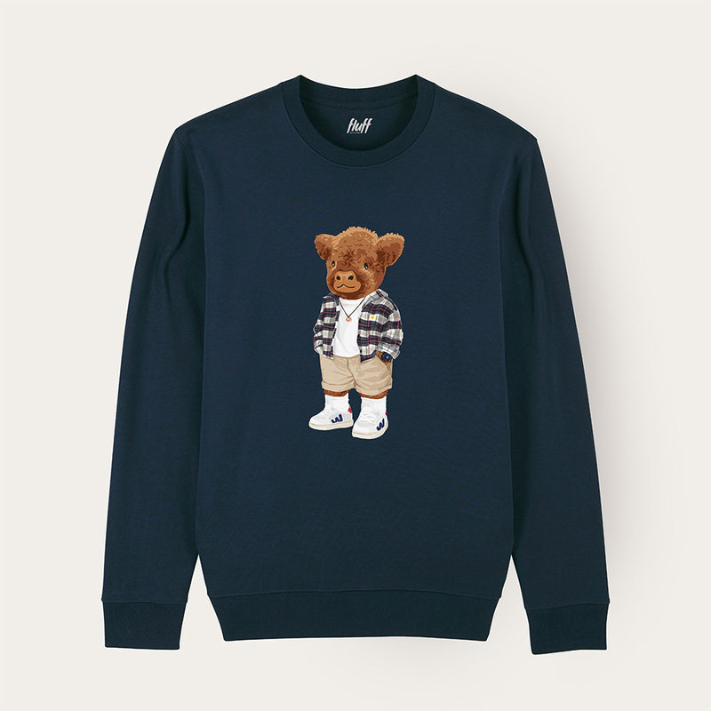 Soft unisex long-sleeved sweater with a round neck. Made of 85% organic cotton and 15% recycled polyester, featuring a full body Harvey print.