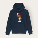 Weicher, langärmeliger Unisex-Hoodie mit doppellagiger Kapuze und Kängurutasche auf der Vorderseite. Hergestellt aus 85 % Bio-Baumwolle und 15 % recyceltem Polyester, mit ganzflächigem Harey-Druck.