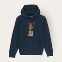 Soft unisex long-sleeved hoodie with a double layered hood and a kangaroo pocket at the front. Made of 85% organic cotton and 15% recycled polyester, featuring a full body Harvey print.