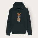 Soft unisex long-sleeved hoodie with a double layered hood and a kangaroo pocket at the front. Made of 85% organic cotton and 15% recycled polyester, featuring a full body Harvey print.