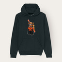 Soft unisex long-sleeved hoodie with a double layered hood and a kangaroo pocket at the front. Made of 85% organic cotton and 15% recycled polyester, featuring a full body Harvey print.