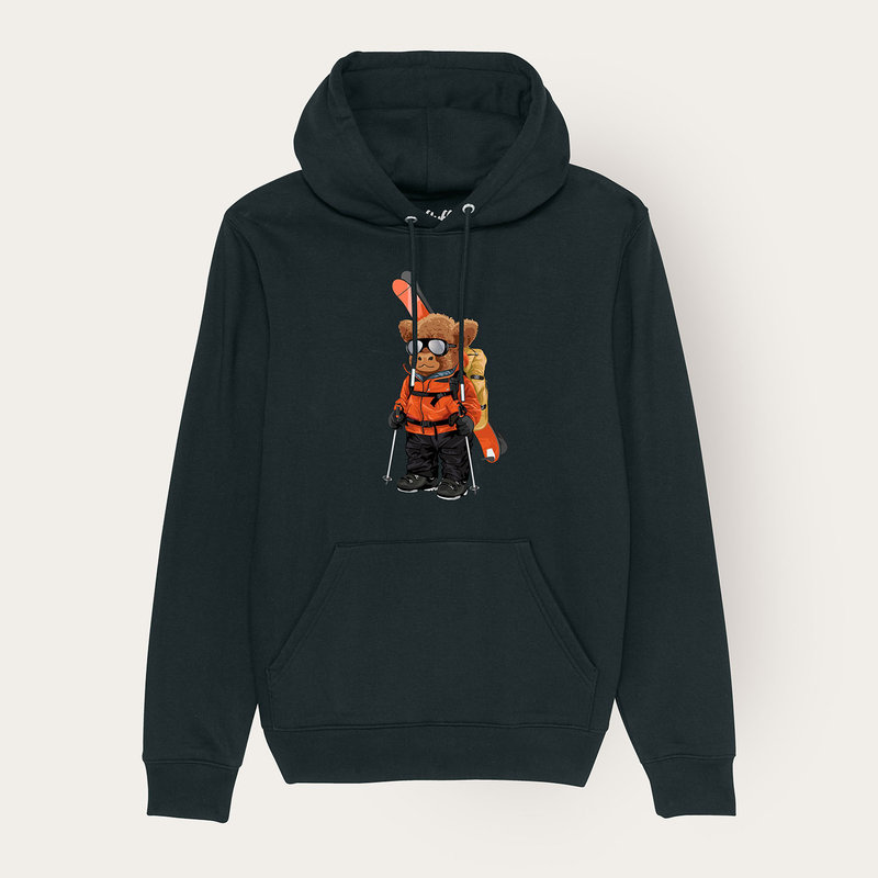 Soft unisex long-sleeved hoodie with a double layered hood and a kangaroo pocket at the front. Made of 85% organic cotton and 15% recycled polyester, featuring a full body Harvey print.