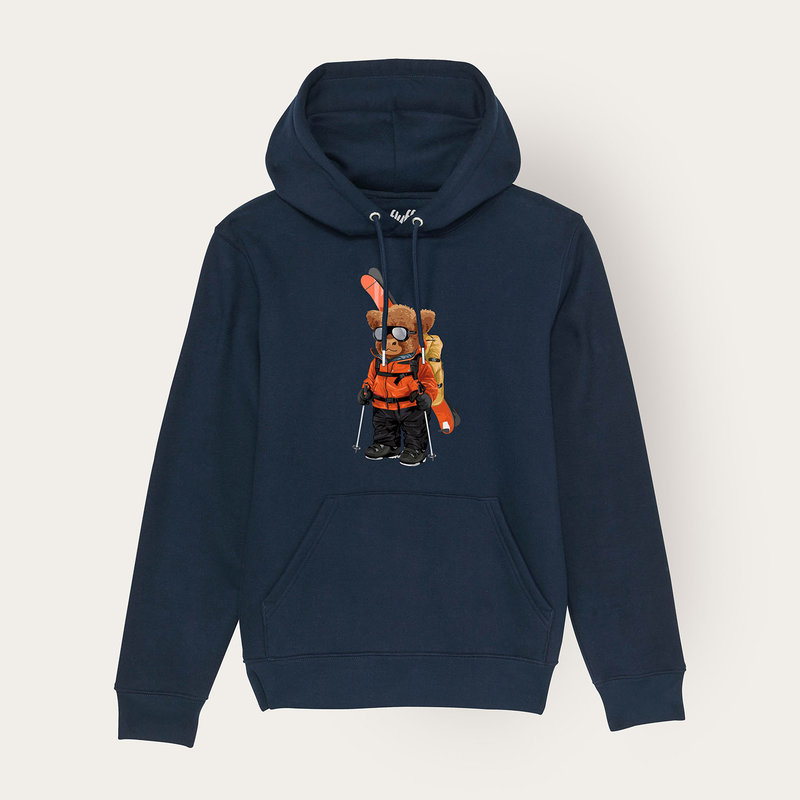 Soft unisex long-sleeved hoodie with a double layered hood and a kangaroo pocket at the front. Made of 85% organic cotton and 15% recycled polyester, featuring a full body Harvey print.