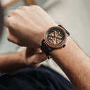 The HEROIC Red Lava is made of Tigerwood and features a black dial with dark metal details.