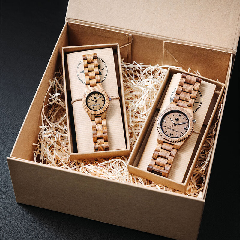 Houten horloge geschenkset als duurzaam cadeau bruiloft