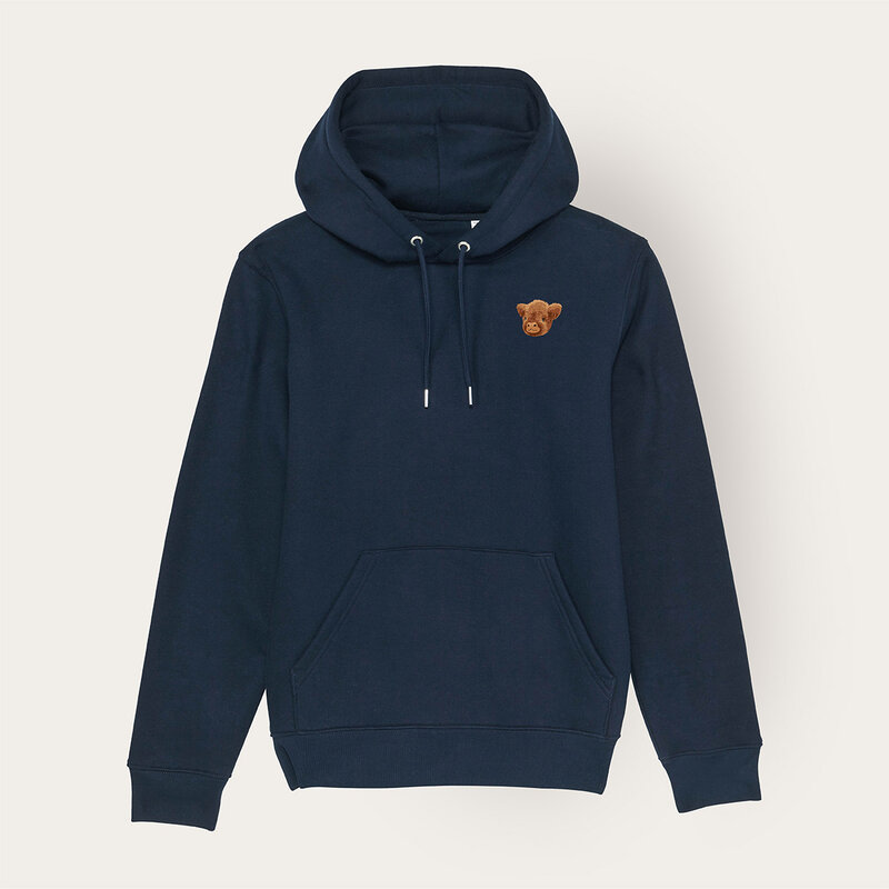 Soft unisex long-sleeved hoodie with a double layered hood and a kangaroo pocket at the front. Made of 85% organic cotton and 15% recycled polyester, featuring embroidered Harvey logo.