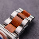 Apex Elite: Sophisticated wooden watches for men. Features Japanese Movement, chronograph, stainless steel, natural wood, red dial. Durable and stylish.