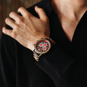 Apex Elite: Sophisticated wooden watches for men. Features Japanese Movement, chronograph, stainless steel, natural wood, red dial. Durable and stylish.