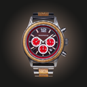 Apex Elite: Sophisticated wooden watches for men. Features Japanese Movement, chronograph, stainless steel, natural wood, red dial. Durable and stylish.