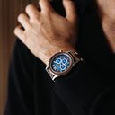 Apex Elite: Sophisticated wooden watches for men. Features Japanese Movement, chronograph, stainless steel, natural wood, blue dial. Durable and stylish.