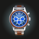 Apex Elite: Sophisticated wooden watches for men. Features Japanese Movement, chronograph, stainless steel, natural wood, blue dial. Durable and stylish.