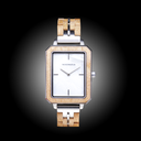 The Elegance Gleam Shade is crafted from maple wood and stainless steel, featuring a mother-of-pearl white dial and silver metal details.