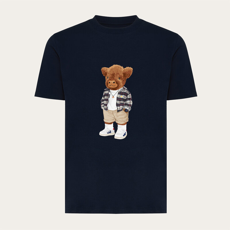 Soft unisex short-sleeved t-shirt with a round neck, made of 100% organic and recycled cotton and featuring a full body Harvey.