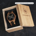 This premium designed watch with moon phase, combines unique new wood types with a luxurious stainless steel dial and backplate. At the heart of the timepiece comes an all new multi-function movement that includes two extra subdials featuring a week and m