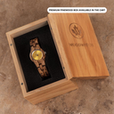 The Senna watch from the FLORA Collection consists of zebrawood that has been hand-crafted to its finest slenderness. The Senna features a yellow dial with silver coloured details.