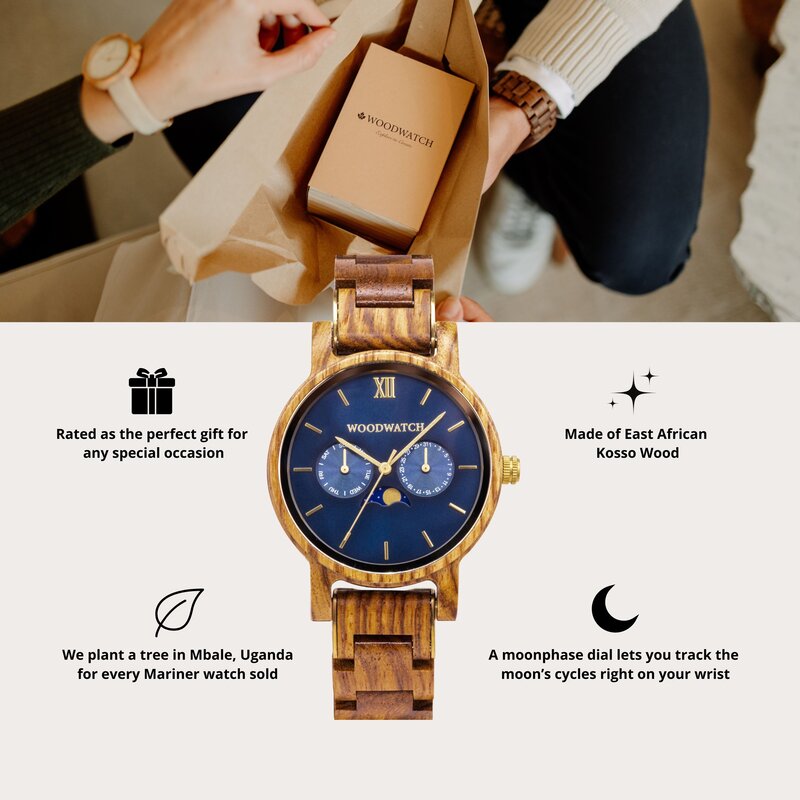 WoodWatch Sailor | Montre En Bois De Haute Qualité Pour Hommes | Produit écologique, Plantation 1 Arbre Pour Montre Vendue, Bracelet En Bois