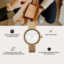 Inspired by contemporary Nordic minimalism. The NORDIC Copenhagen features a 36mm diameter white olive wood case with a white dial and gold details. Handmade from sustainably sourced wood and combined with an ultra soft beige sustainable vegan leather str