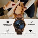 The Astro Kosso features a modernized minimal blue dial with bold details in a 45mm case. A wrist essential combining natural wood with stainless steel and sapphire coated glass. The Astro Kosso is handmade from natural Kosso wood from East Africa.