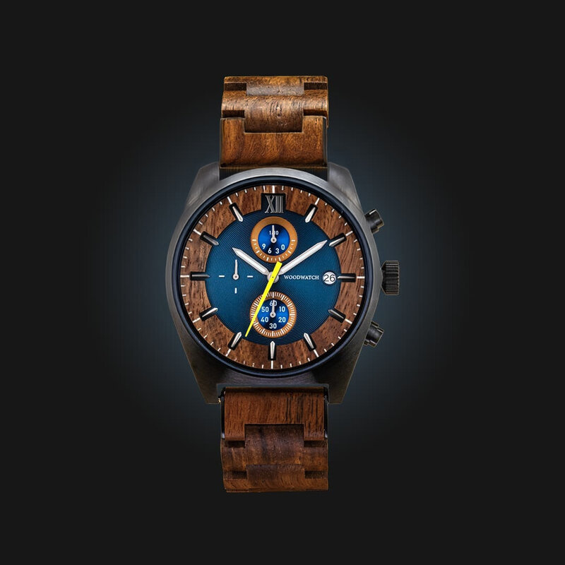 Oceanic is made of Kosso wood, featuring a blue dial.