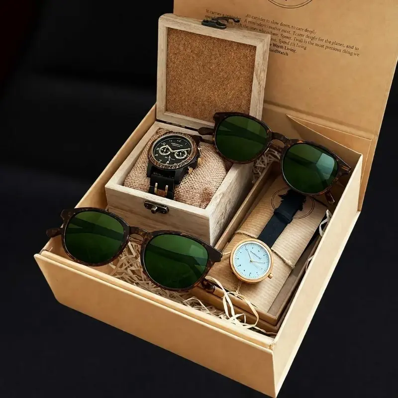 Make time more meaningful together with the WoodWatch Couple Bundle. A thoughtfully curated set designed for two - featuring matching watches and sunglasses for him and her, crafted from natural materials and finished with timeless detail.