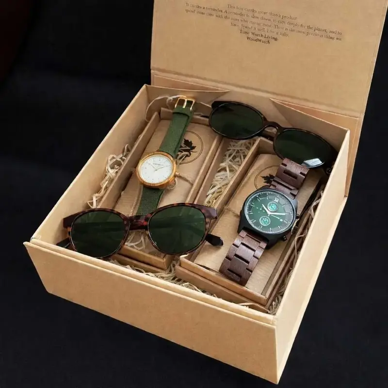 Make time more meaningful together with the WoodWatch Couple Bundle. A thoughtfully curated set designed for two - featuring matching watches and sunglasses for him and her, crafted from natural materials and finished with timeless detail.
