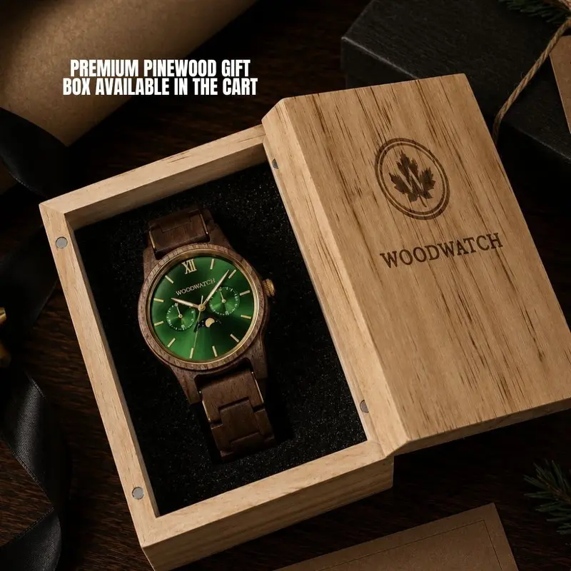 De CLASSIC Collectie vernieuwt de esthetiek van een WoodWatch op een stijlvolle manier. De dunne behuizing heeft een klassieke uitstraling en kenmerkt zich met een maankalender uurwerk en twee extra subdials met week- en maandaanduiding. De CLASSIC Hunter