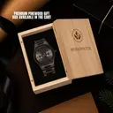 This premium designed watch combines unique new wood types with a luxurious stainless steel dial and backplate. At the heart of the timepiece comes an all new multi-function movement that includes two extra subdials featuring a week and month display. The