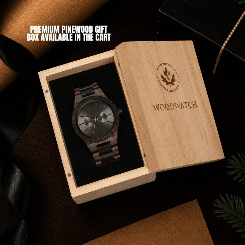 This premium designed watch combines unique new wood types with a luxurious stainless steel dial and backplate. At the heart of the timepiece comes an all new multi-function movement that includes two extra subdials featuring a week and month display. The