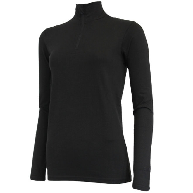 Campri Dames - Skipully 1/4 rits - shirt met col - Zwart