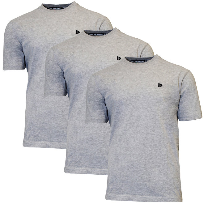 Donnay Heren - 3-Pack - T-Shirt Vince - Lichtgrijs gemêleerd