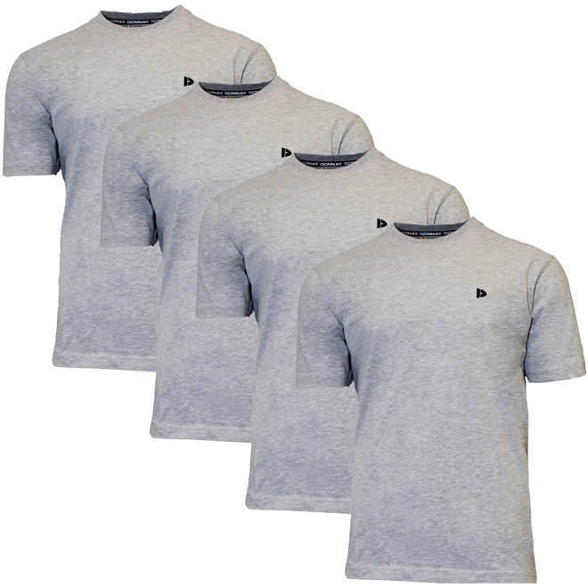 Donnay Heren - 4-Pack - T-Shirt Vince - Lichtgrijs gemêleerd