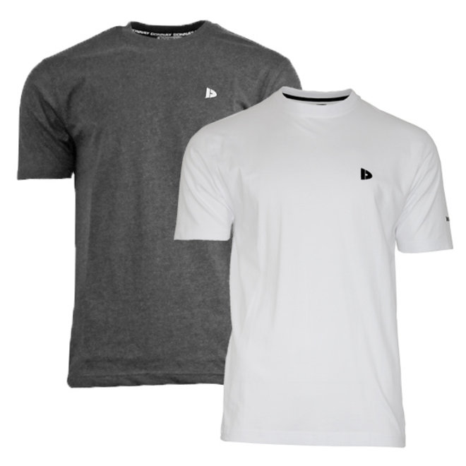 Donnay Heren - 2-Pack - T-Shirt Vince - Wit & Donkergrijs