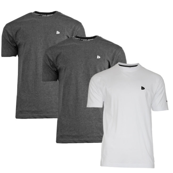 Donnay Heren - 3-Pack - T-Shirt Vince - Donkergrijs & Wit