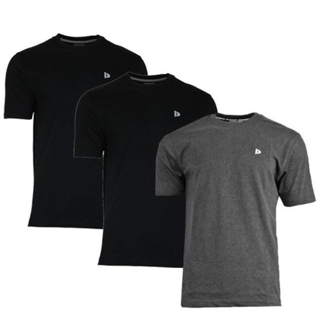 Donnay Heren - 3-Pack - T-Shirt Vince - Zwart & Donkergrijs