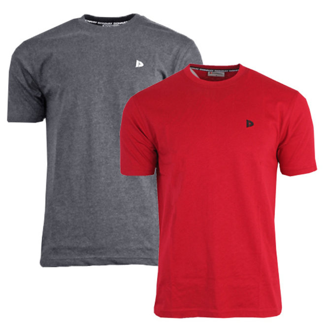 Donnay Heren - 2-Pack - T-Shirt Vince - Donkergrijs & Rood