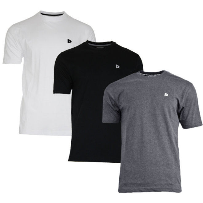 Donnay Heren - 3-Pack - T-Shirt Vince - Wit/Zwart/Donkergrijs