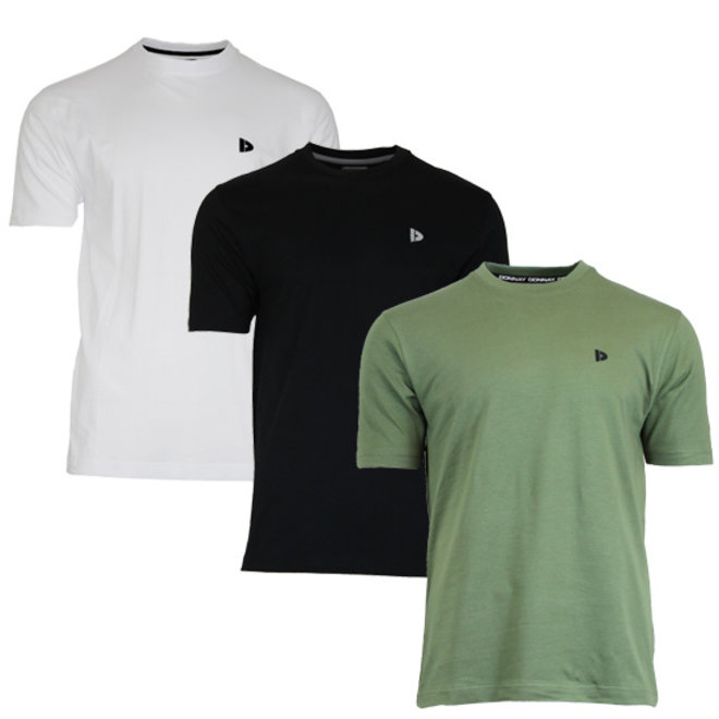 Donnay Heren - 3-Pack - T-Shirt Vince - Wit/Zwart/Legergroen