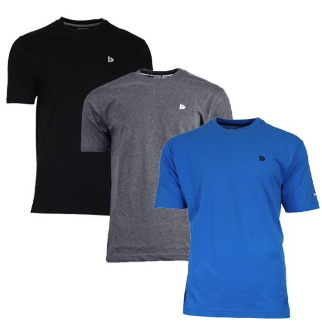 Donnay Heren - 3-Pack - T-Shirt Vince - Zwart/Donkergrijs/Cobaltblauw