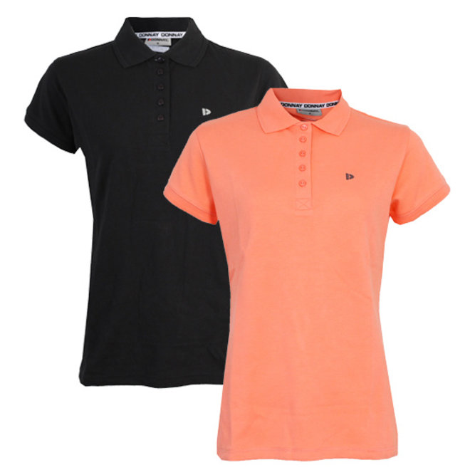 Donnay Dames - 2-Pack - Polo Shirt Lisa - Zwart & Zalm Oranje