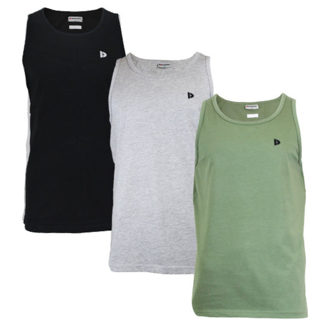 Donnay Heren - 3-Pack - Singlet James - Zwart/Lichtgrijs/Legergroen