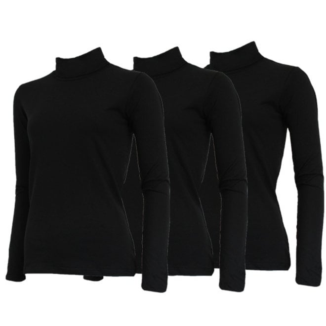 Campri Dames - 3-Pack - Skipully - shirt met col - Zwart