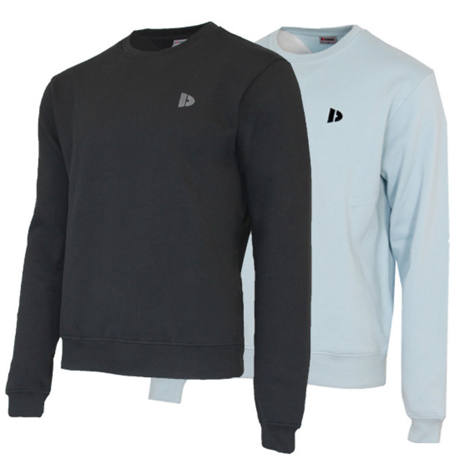 Donnay Heren - 2-Pack - Fleece Crew Sweater Dean - Zwart & Lichtblauw