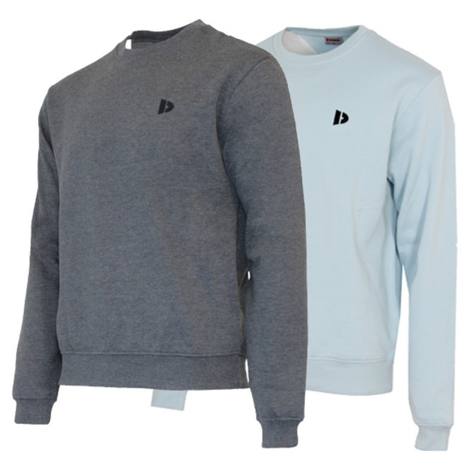 Donnay Heren - 2-Pack - Fleece Crew Sweater Dean - Donkergrijs & Lichtblauw