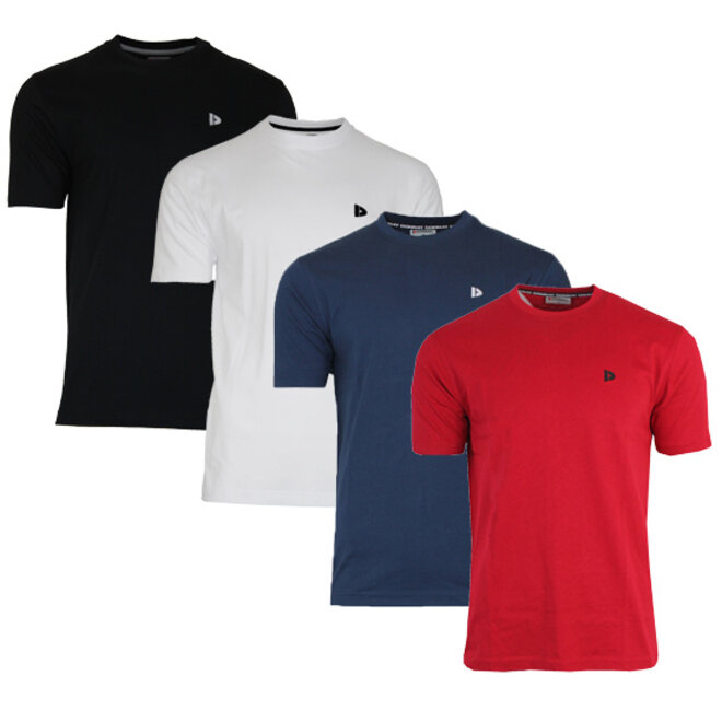 Donnay Heren - 4-Pack - T-Shirt Vince - Zwart/Wit/Navy/Rood