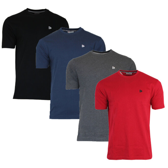 Donnay Heren - 4-Pack - T-Shirt Vince - Zwart/Navy/Grijs/Rood