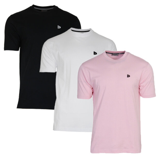 Donnay Heren - 3-Pack - T-Shirt Vince - Zwart/Wit/Shadow Pink