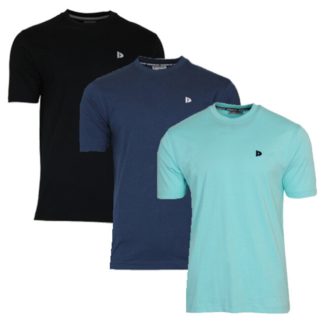 Donnay Heren - 3-Pack - T-Shirt Vince - Zwart/Navy/Aruba Blue