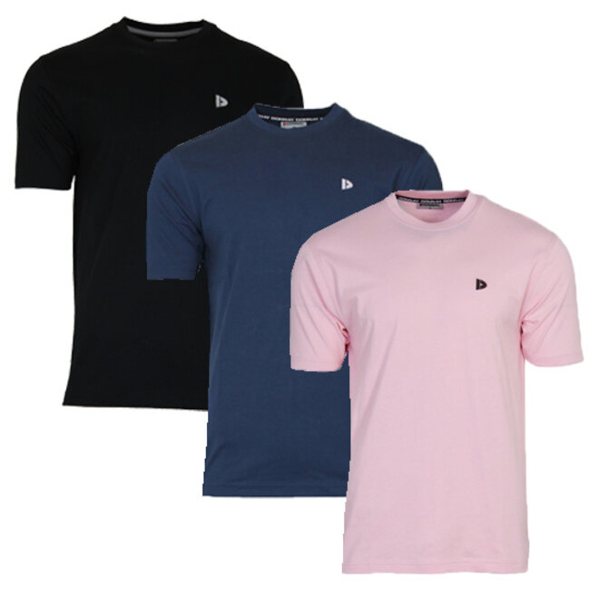 Donnay Heren - 3-Pack - T-Shirt Vince - Zwart/Navy/Shadow Pink
